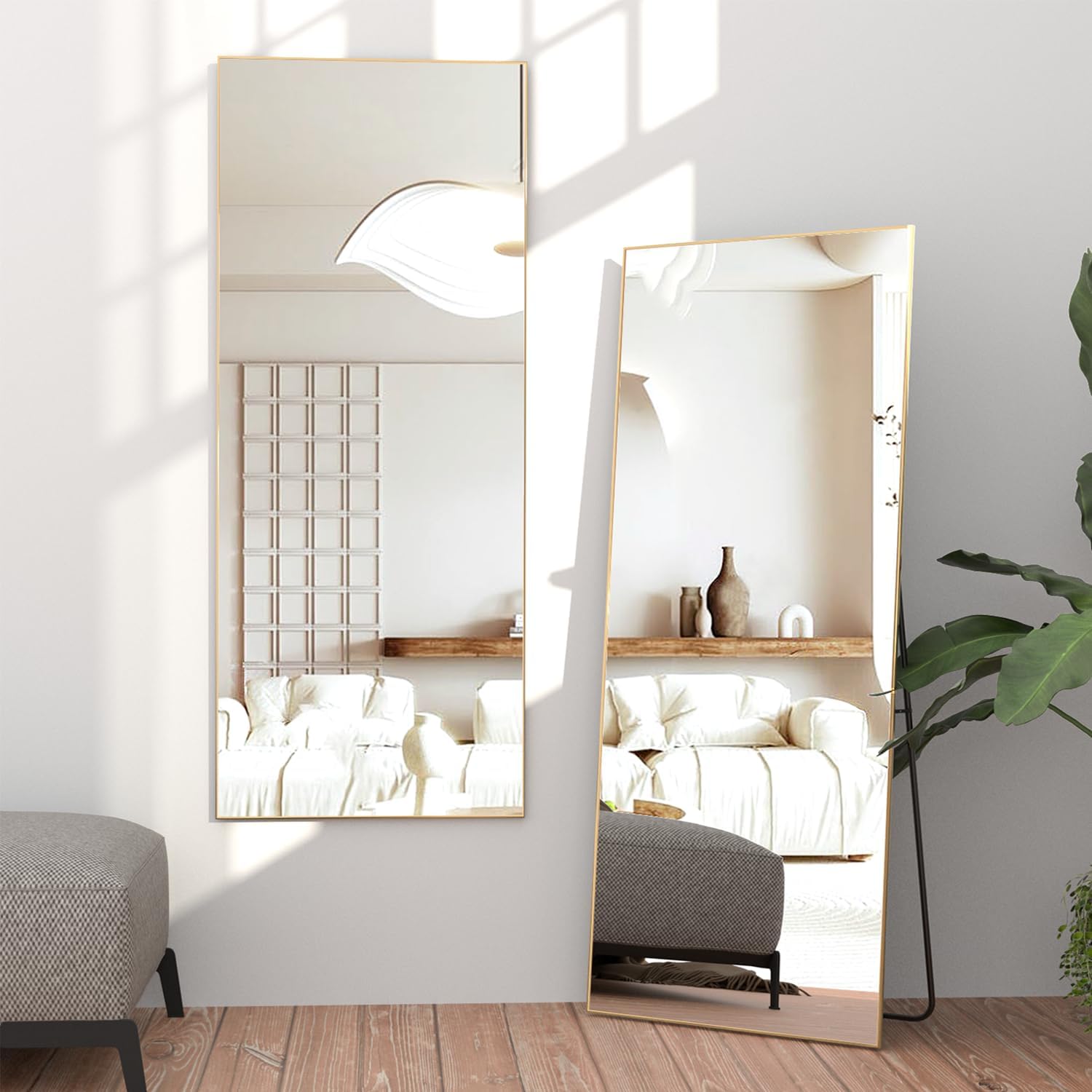 Full Length Mirror 57"x24" Floor Mirror Large Gold Mirror Body Rectangle Mirror for Bedroom Living Room Standing Hanging or Leaning Against Wall Aluminum Alloy Frame