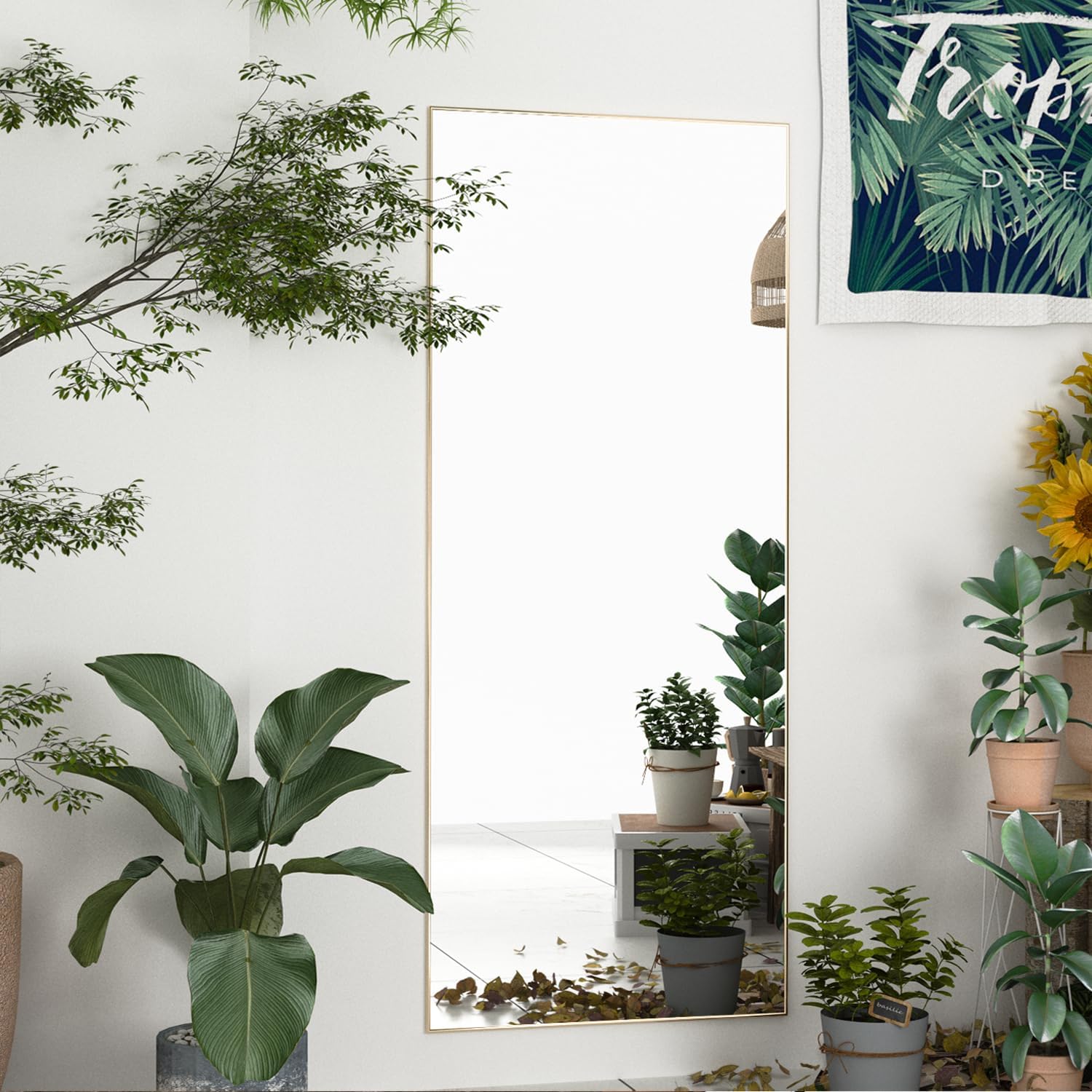 Full Length Mirror 57"x24" Floor Mirror Large Gold Mirror Body Rectangle Mirror for Bedroom Living Room Standing Hanging or Leaning Against Wall Aluminum Alloy Frame - Image 5