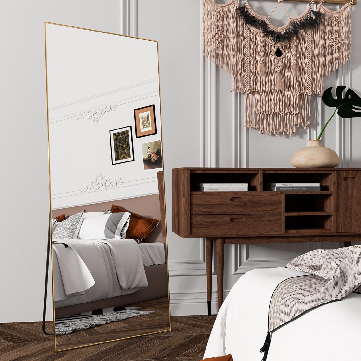 Full Length Mirror with Stand, Floor Standing Mirror 59"X16" Aluminum Alloy Wall Mirror Hanging or Leaning Against Wall, Body Mirror for Bedroom Living Room Dressing Room - Image 6