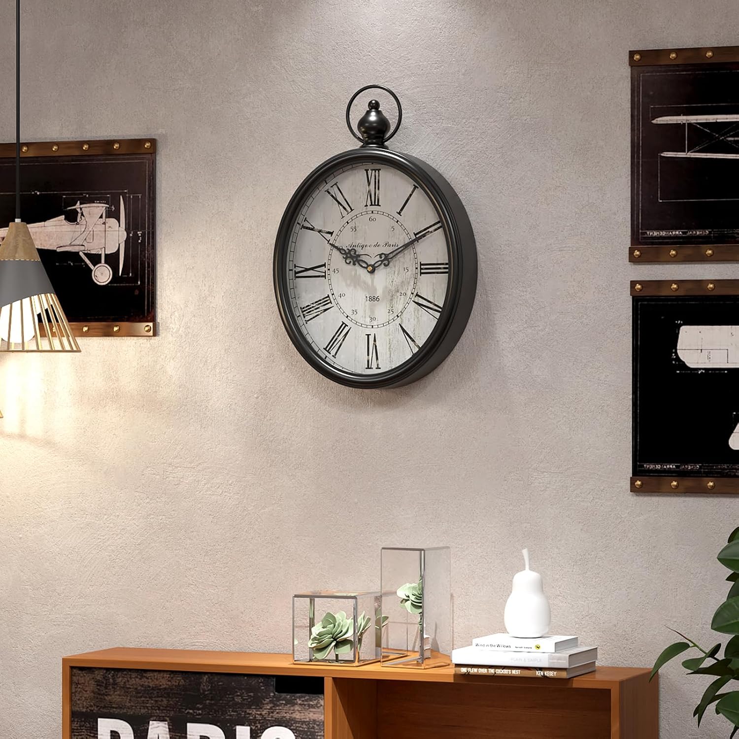 Menterry Oval Retro Wall Clock, Rustic Vintage Style, Black Antique Design, Battery Operated Silent Decor Large Wall Clocks for Kitchen,Farmhouse,Office (15.5" H x 10.5" W) - Image 5