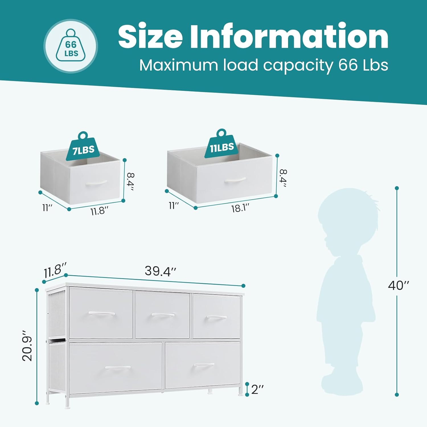 OLIXIS Dresser for Bedroom with 5 Drawers, Wide Chest of Drawers, Fabric Bedroom Dresser with Drawer Organizer, Storage Organizer Unit with Fabric Bins for Closet, Living Room, Hallway, Pure White - Image 3