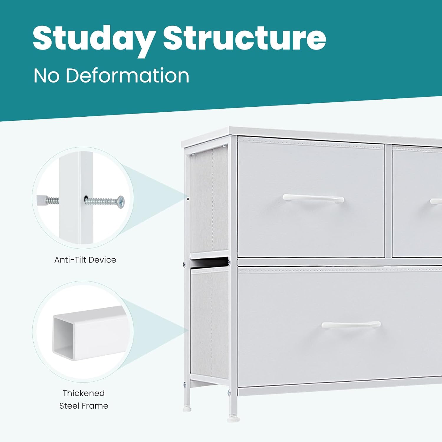 OLIXIS Dresser for Bedroom with 5 Drawers, Wide Chest of Drawers, Fabric Bedroom Dresser with Drawer Organizer, Storage Organizer Unit with Fabric Bins for Closet, Living Room, Hallway, Pure White - Image 7